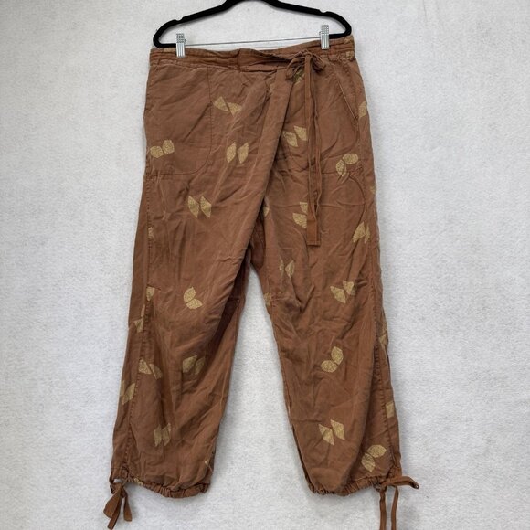 Pilcro Anthropologie Pants Womens 8 Brown Leaf Print Cropped Tie Waist Capri - Picture 1 of 10